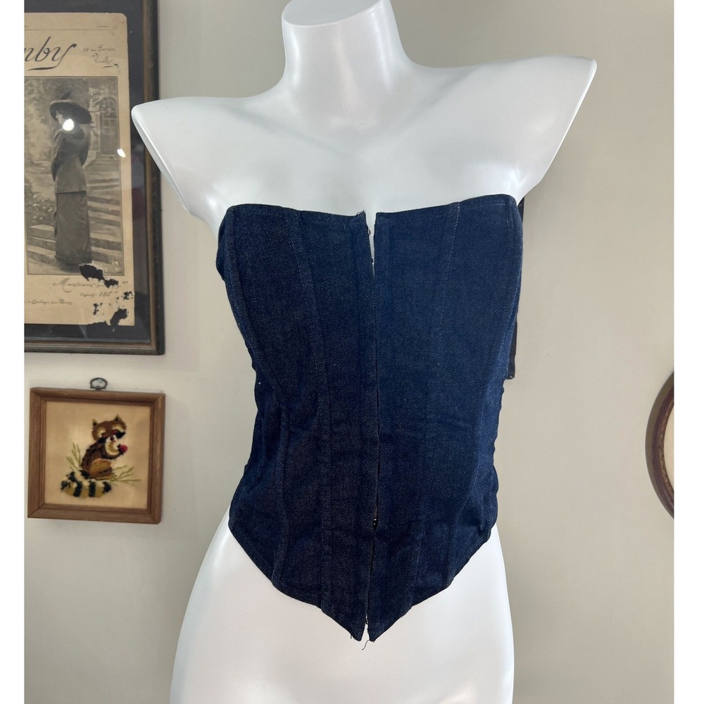 Edikted Dark Wash Denim Corset Crop Top Size Small
